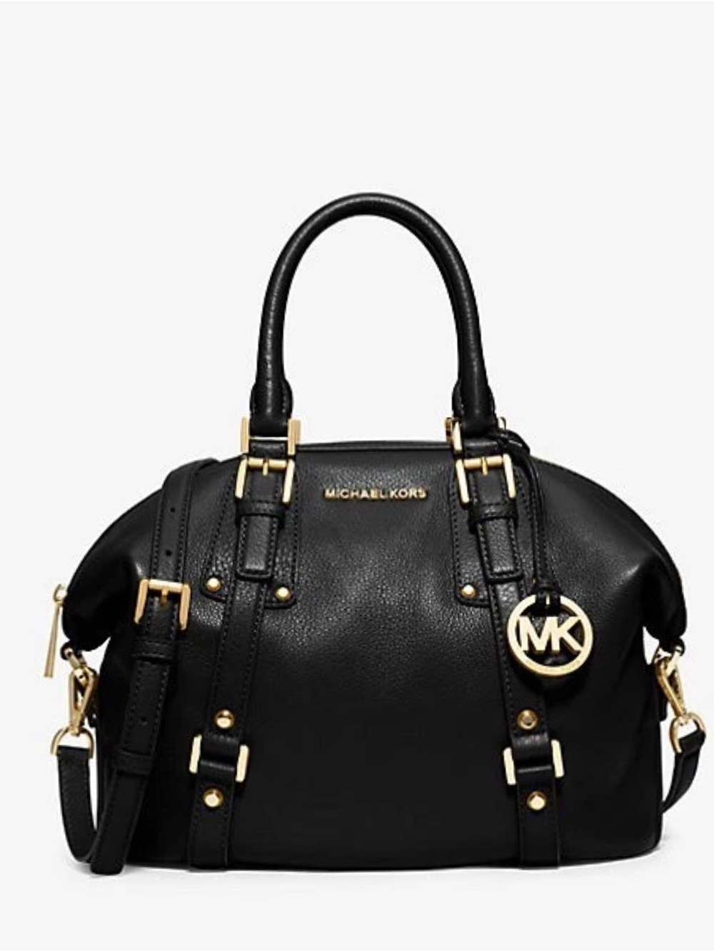 Michel Kors Beford belted medium satchel & cross body bag. Black/Gold